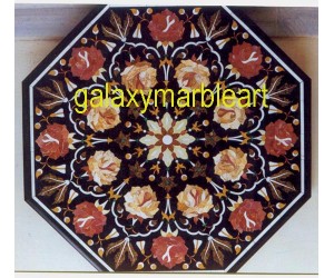 Black inlay table top with rose flowers BIOC-36121