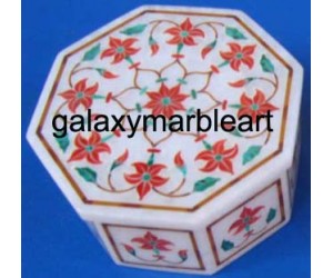 coral stones inlaid marble box-OC3113