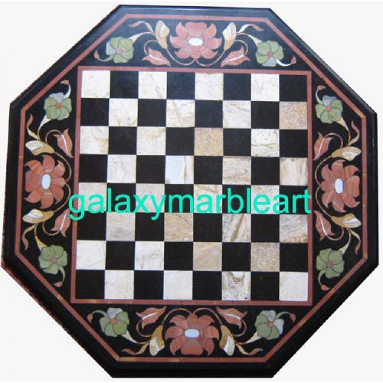 Luxury Chess Set, Inlaid with Black Semiprecious Stone