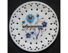 Marble inlay wall plate  with  filgree work in lapis-turquoise combination plate Pl-614