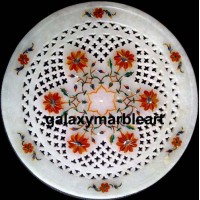  Stones inlay work marble plate with filgree work  Pl-816