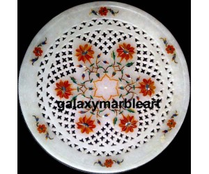  Stones inlay work marble plate with filgree work  Pl-816