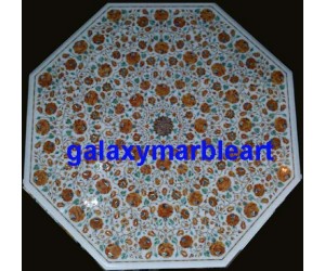 Pietra dura stones inlaid marble coffee table top 42" WP-4201