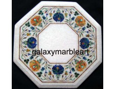 Decorative stones inlaid white marble table top 12" WP-1201