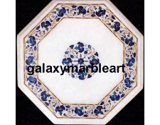 Perfect white marble inlay table top with Lapislazuli - WP-14102